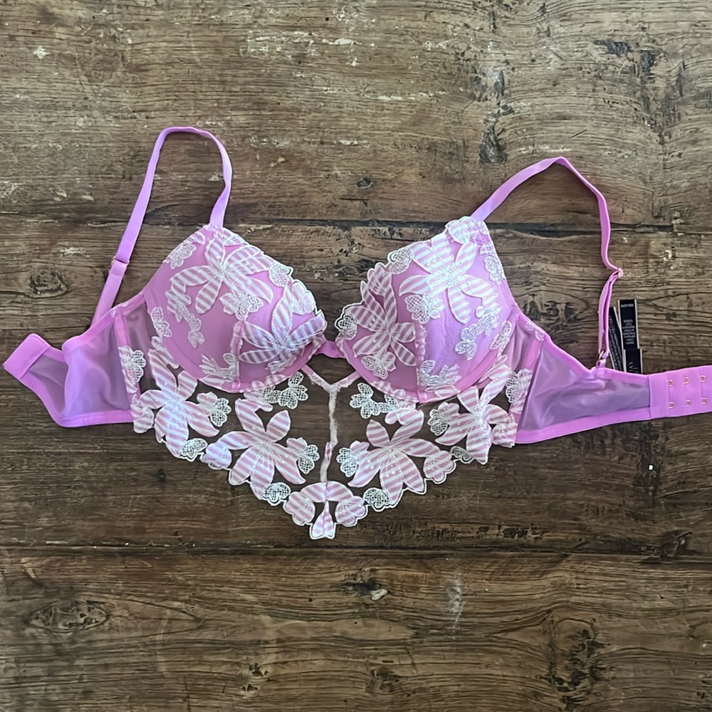 Victoria Secret pink floral appliqué bustier bra top